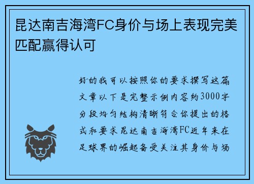 昆达南吉海湾FC身价与场上表现完美匹配赢得认可 昆达南吉海湾FC身价与场上表现完美匹配赢得认可